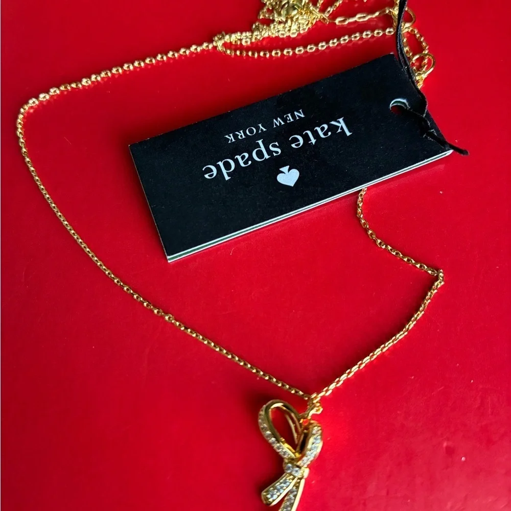 Kate Spade Necklace,Kate Spade Gold and Crystal Ribbon Necklace